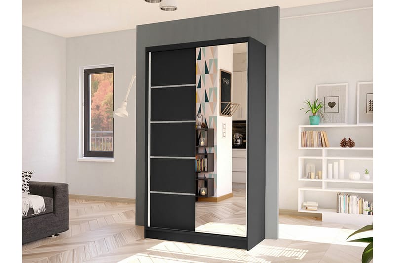 Glenmore Garderobe med spejl - Sort - Opbevaring - Tøjopbevaring - Garderobeskabe