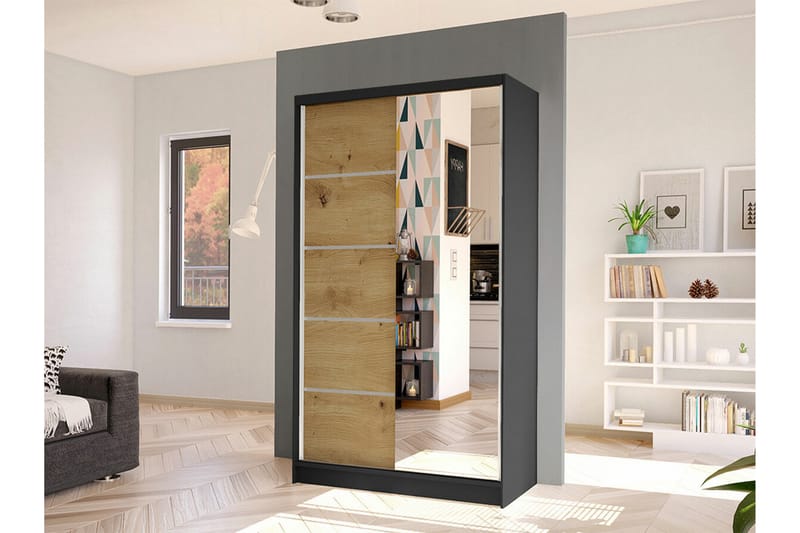Glenmore Garderobe med spejl - Sort - Opbevaring - Tøjopbevaring - Garderobeskabe