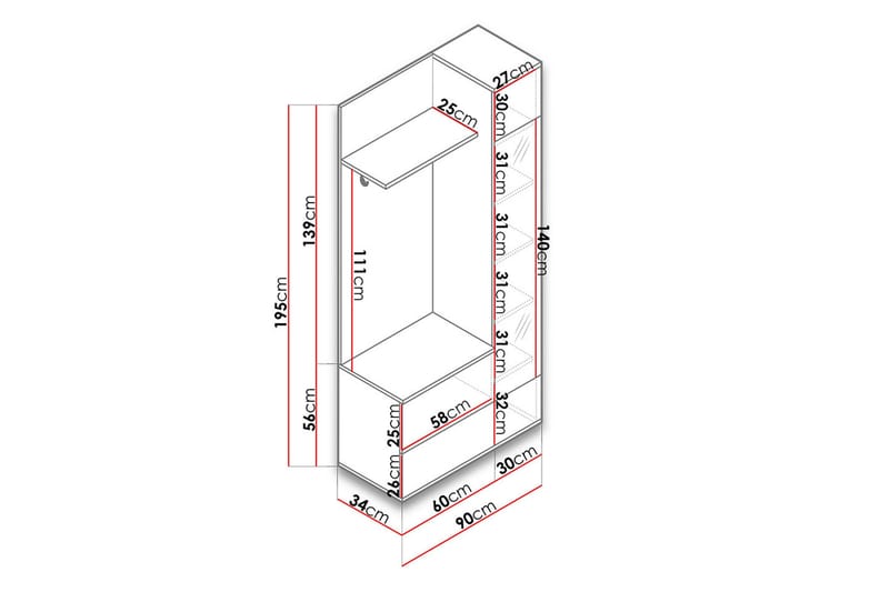 Grøn garderobe 90x34x195 cm - Garderobeskabe - Garderobeskab & klædeskab