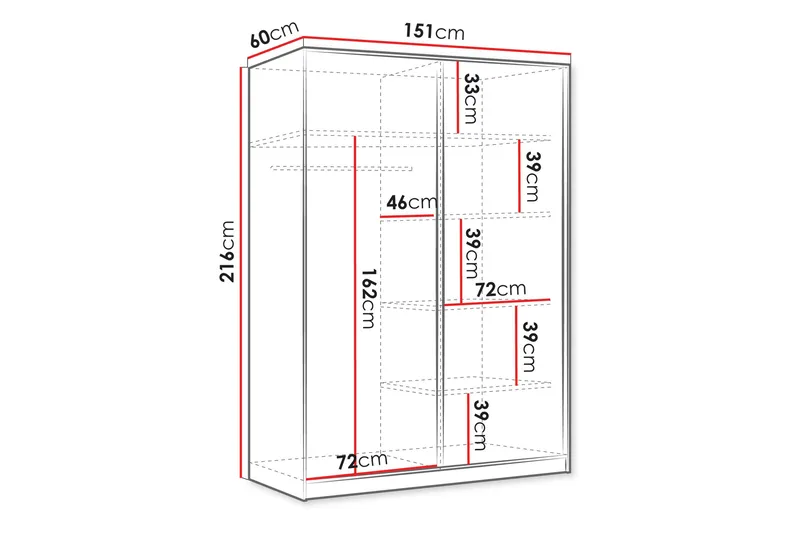 Gudelia Garderob med Spejl 151x216 cm - Beige - Opbevaring - Tøjopbevaring - Garderobeskabe