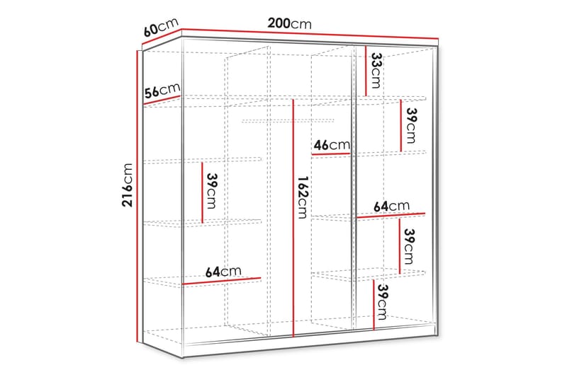 Gudelia Garderobe 200x216 cm - Blå - Opbevaring - Tøjopbevaring - Garderobeskabe