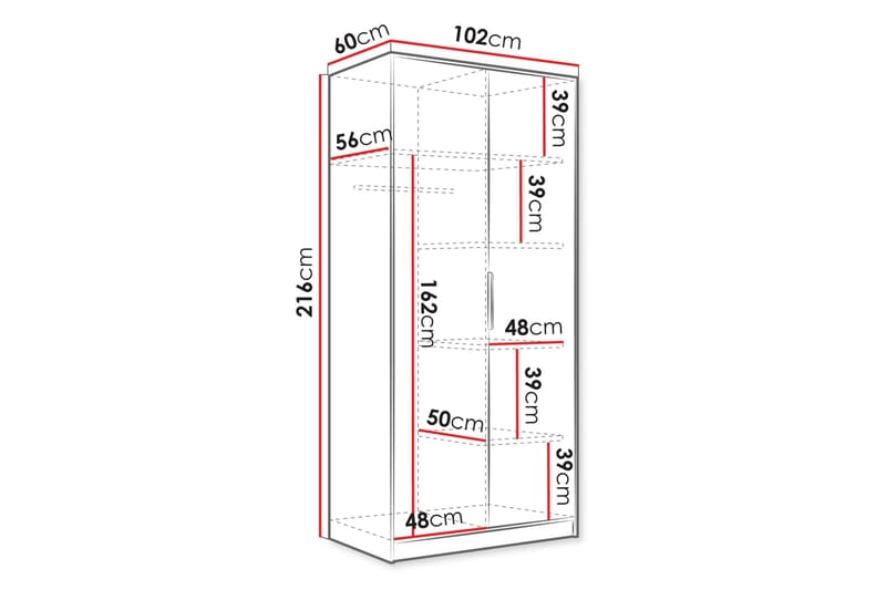 Gudelia Garderobeskab 102x216 cm - Grå - Opbevaring - Tøjopbevaring - Garderobeskabe