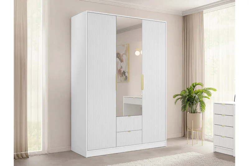 Gudelia Garderobeskab 151x216 cm - Hvid - Opbevaring - Tøjopbevaring - Garderobeskabe