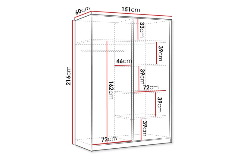 Gudelia Garderobeskab 151x216 cm - Hvid - Opbevaring - Tøjopbevaring - Garderobeskabe
