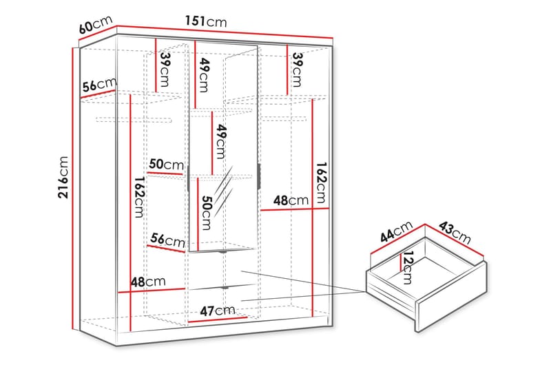 Gudelia Garderobeskab 151x216 cm - Hvid - Opbevaring - Tøjopbevaring - Garderobeskabe