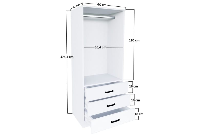 Haaken Garderobe 60x174,8 cm - Mat hvid - Opbevaring - Tøjopbevaring - Garderobeskabe