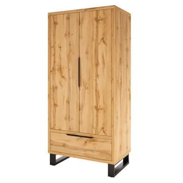 Halle Garderobeskab 99 cm med 2 Låger og 1 Skuffe i Eg - Beige - Opbevaring - Tøjopbevaring - Garderobeskabe