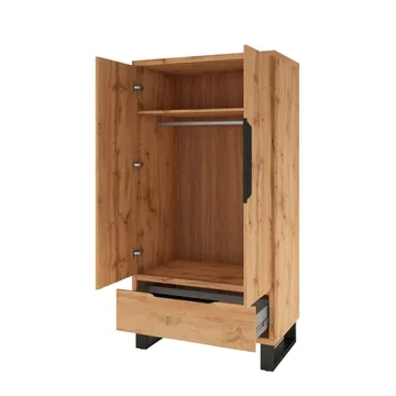 Halle Garderobeskab 99 cm med 2 Låger og 1 Skuffe i Eg - Beige - Opbevaring - Tøjopbevaring - Garderobeskabe