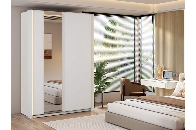 Haruna Garderobeskab med Spejl 150x235 cm - Hvid - Opbevaring - Tøjopbevaring - Garderobeskabe