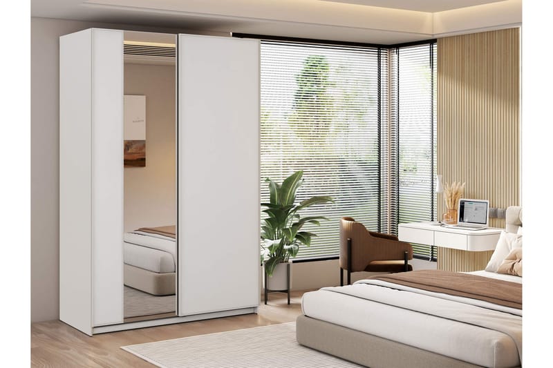 Haruna Garderobeskab med Spejl 150x235 cm - Hvid - Opbevaring - Tøjopbevaring - Garderobeskabe