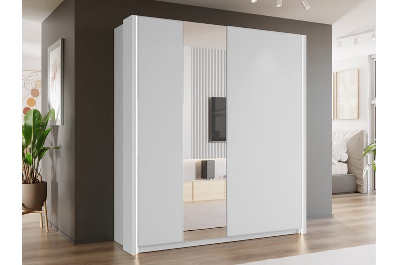 Haruna Garderobeskab med Spejl 200x235 cm - Hvid - Opbevaring - Tøjopbevaring - Garderobeskabe