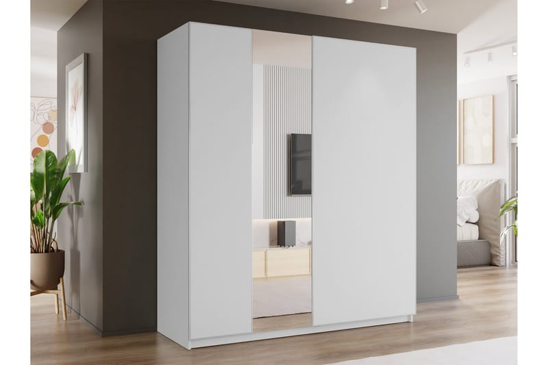 Haruna Garderobeskab med Spejl 200x235 cm - Hvid - Opbevaring - Tøjopbevaring - Garderobeskabe