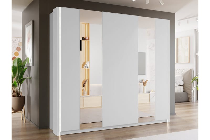 Haruna Garderobeskab med Spejl 250x235 cm - Hvid - Opbevaring - Tøjopbevaring - Garderobeskabe