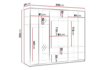 Haruna Garderobeskab med Spejl 250x235 cm - Hvid - Opbevaring - Tøjopbevaring - Garderobeskabe