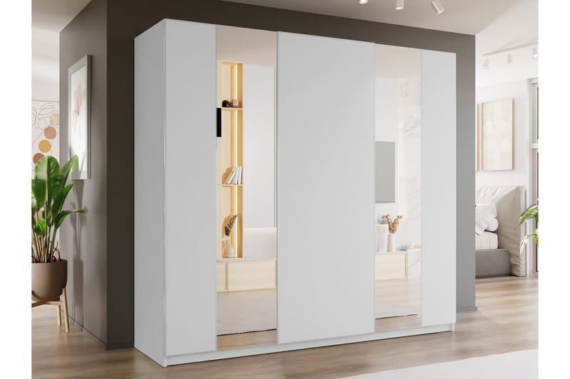 Haruna Garderobeskab med Spejl 250x235 cm - Hvid - Opbevaring - Tøjopbevaring - Garderobeskabe