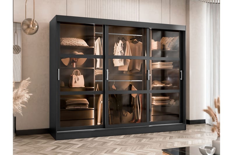 Harvans Garderobeskab 250x203 cm - Sort - Opbevaring - Tøjopbevaring - Garderobeskabe