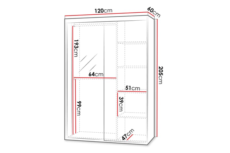 Harvinder Garderob med Spejl 120x205 cm - Beige - Opbevaring - Tøjopbevaring - Garderobeskabe