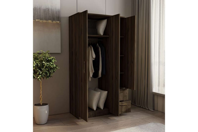 Hearst Garderobe 90x171,8 cm - Valnød - Opbevaring - Tøjopbevaring - Garderobeskabe