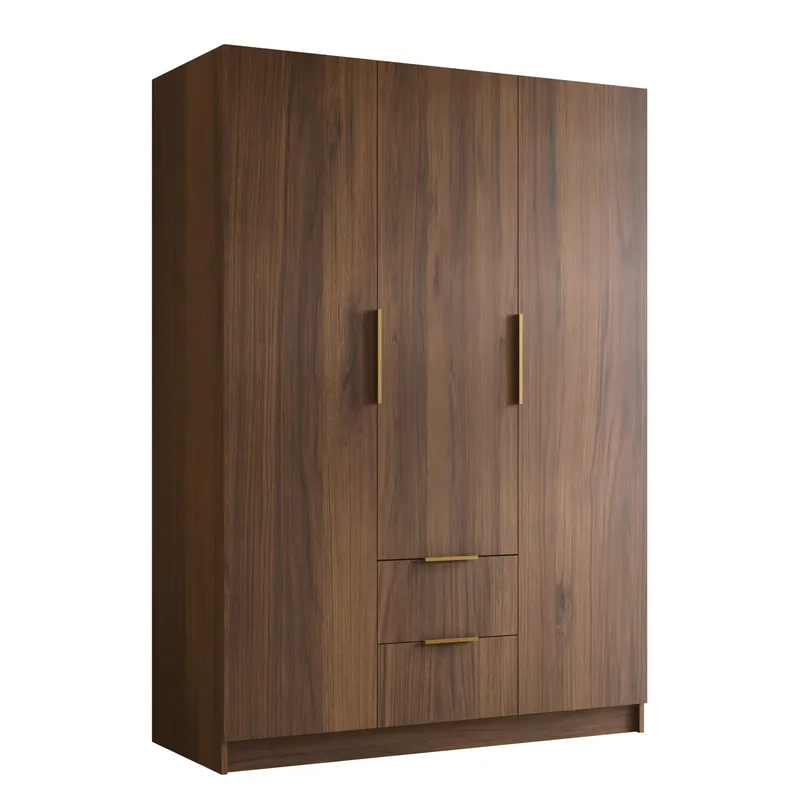 Herrljunga Garderobe 150x215 cm med Skuffer, Brun/Guld