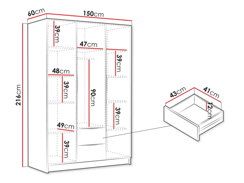 Herrljunga Garderobe 150x215 cm med Skuffer - Brun/Guld - Opbevaring - Tøjopbevaring - Garderobeskabe