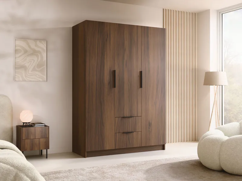 Herrljunga Garderobe 150x215 cm med Skuffer - Brun/Sort - Opbevaring - Tøjopbevaring - Garderobeskabe