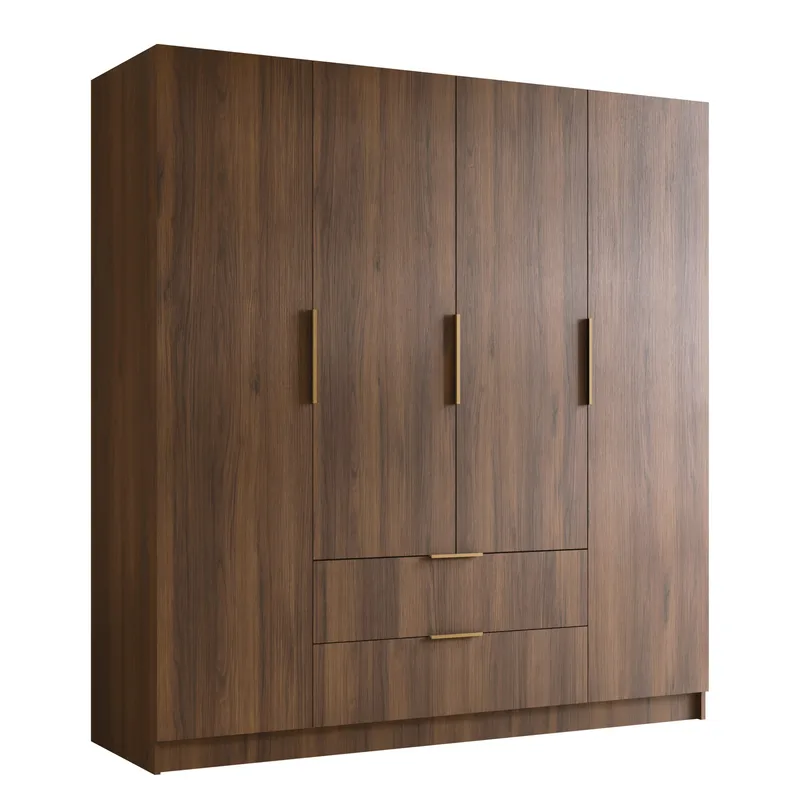 Herrljunga Garderobe 200x215 cm med Skuffer, Brun/Guld