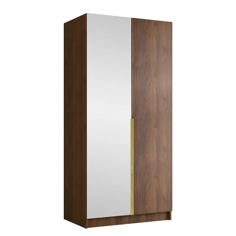 Herrljunga Garderobe med Spejl 100x215 cm, Brun/Guld/Spejl