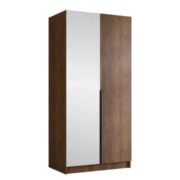 Herrljunga Garderobe med Spejl 100x215 cm - Brun/Sort/Spejl - Opbevaring - Tøjopbevaring - Garderobeskabe