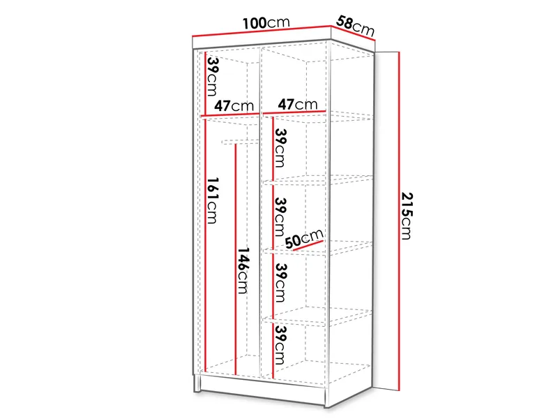 Herrljunga Garderobe med Spejl 100x215 cm - Brun/Sort/Spejl - Opbevaring - Tøjopbevaring - Garderobeskabe