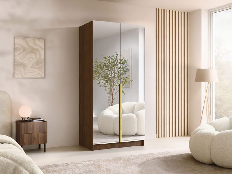 Herrljunga Garderobe med Spejl 100x215 cm - Guld/Spejl - Opbevaring - Tøjopbevaring - Garderobeskabe - Garderobeskab & klædeskab