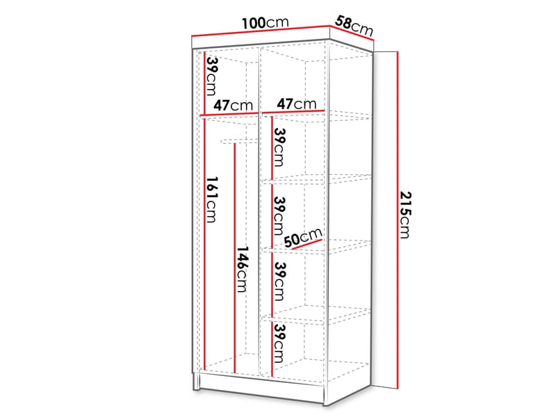 Herrljunga Garderobe med Spejl 100x215 cm - Guld/Spejl - Opbevaring - Tøjopbevaring - Garderobeskabe - Garderobeskab & klædeskab