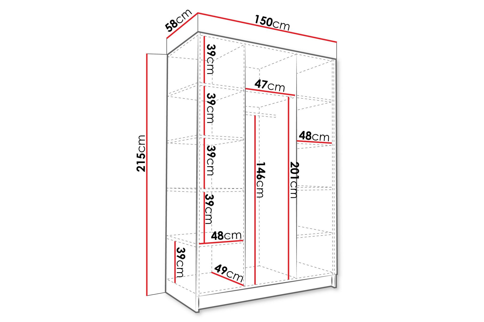 Herrljunga Garderobe med Spejl 150 cm - Sort/Guld - Opbevaring - Tøjopbevaring - Garderobeskabe