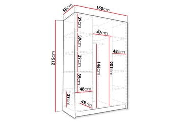 Herrljunga Garderobe med Spejl 150 cm - Sort/Guld - Opbevaring - Tøjopbevaring - Garderobeskabe