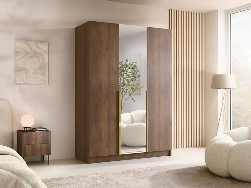 Herrljunga Garderobe med Spejl 150x215 cm - Brun/Guld/Spejl - Opbevaring - Tøjopbevaring - Garderobeskabe