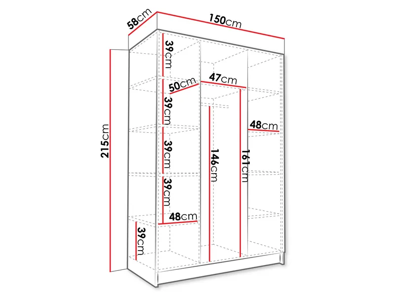 Herrljunga Garderobe med Spejl 150x215 cm - Brun/Sort/Spejl - Opbevaring - Tøjopbevaring - Garderobeskabe