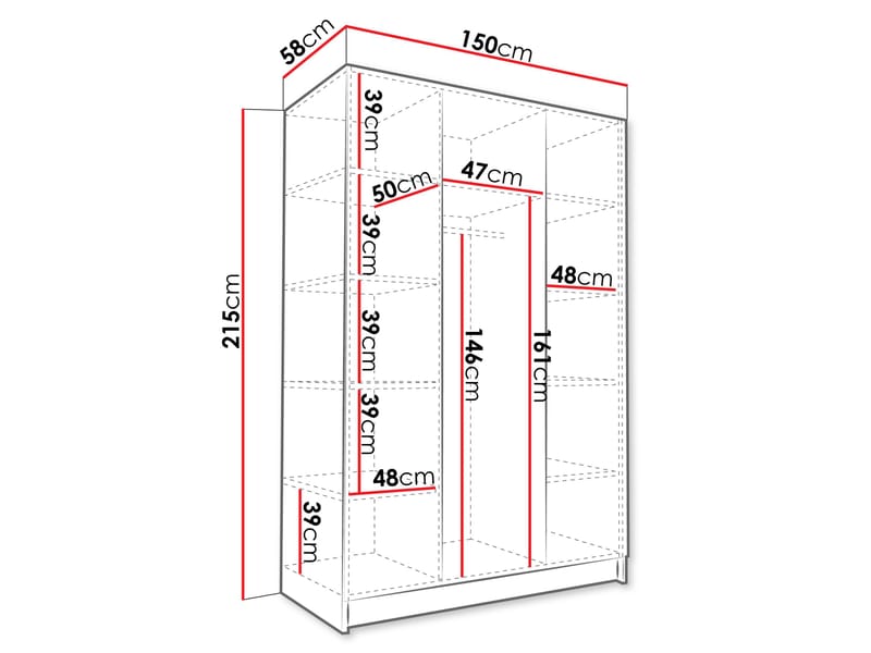 Herrljunga Garderobe med Spejl 150x215 cm - Guld/Spejl - Opbevaring - Tøjopbevaring - Garderobeskabe