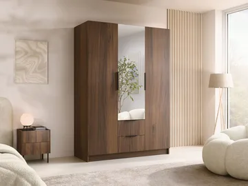 Herrljunga Garderobe med Spejl 150x215 cm med Skuffer - Brun/Sort/Spejl - Opbevaring - Tøjopbevaring - Garderobeskabe