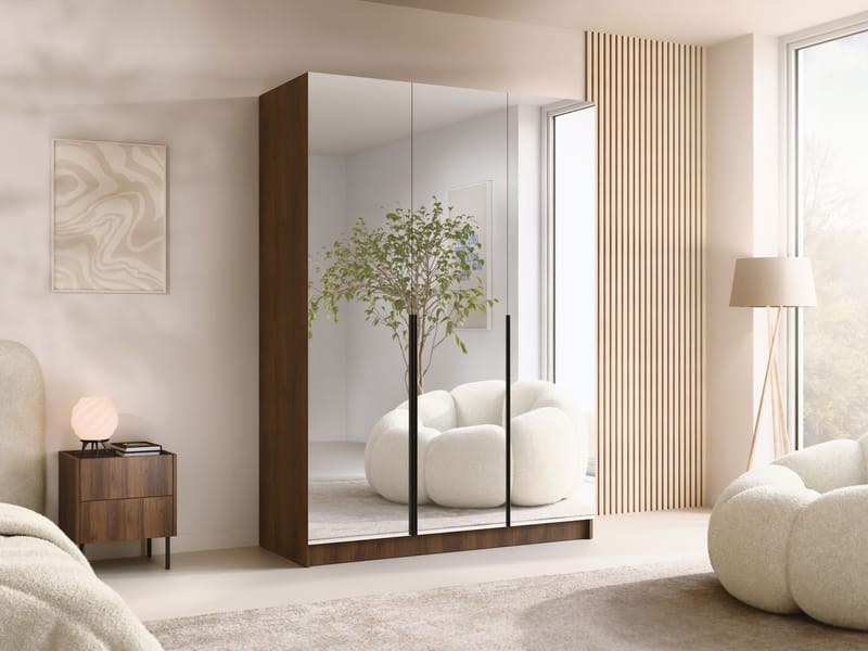 Herrljunga Garderobe med Spejl 150x215 cm - Sort/Spejl - Opbevaring - Tøjopbevaring - Garderobeskabe