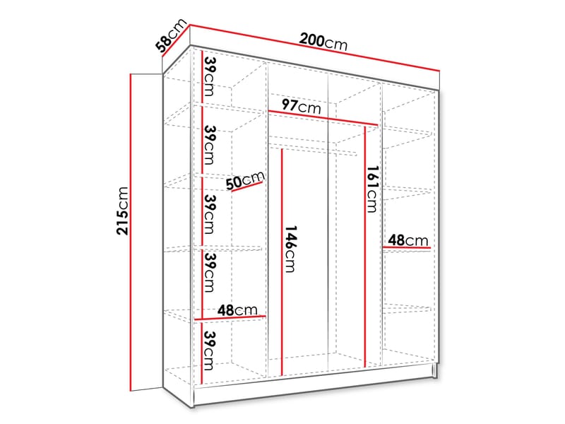 Herrljunga Garderobe med Spejl 200x215 cm - Brun/Guld/Spejl - Opbevaring - Tøjopbevaring - Garderobeskabe
