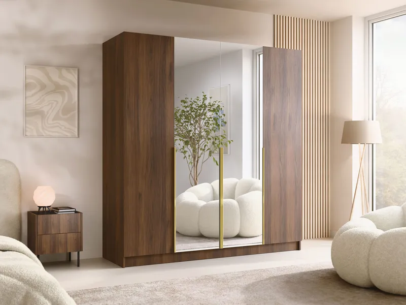 Herrljunga Garderobe med Spejl 200x215 cm - Brun/Guld/Spejl - Opbevaring - Tøjopbevaring - Garderobeskabe