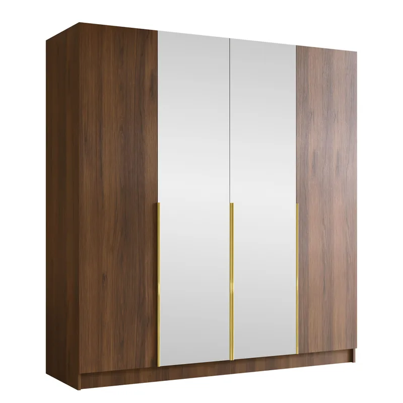 Herrljunga Garderobe med Spejl 200x215 cm, Brun/Guld/Spejl