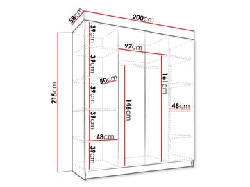 Herrljunga Garderobe med Spejl 200x215 cm - Brun/Sort/Spejl - Opbevaring - Tøjopbevaring - Garderobeskabe