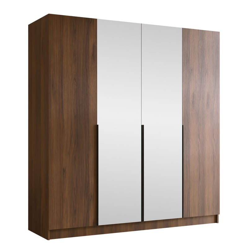 Herrljunga Garderobe med Spejl 200x215 cm - Brun/Sort/Spejl - Opbevaring - Tøjopbevaring - Garderobeskabe