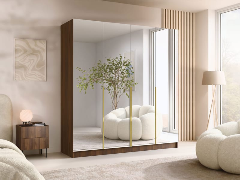 Herrljunga Garderobe med Spejl 200x215 cm - Guld/Spejl - Opbevaring - Tøjopbevaring - Garderobeskabe - Garderobeskab & klædeskab