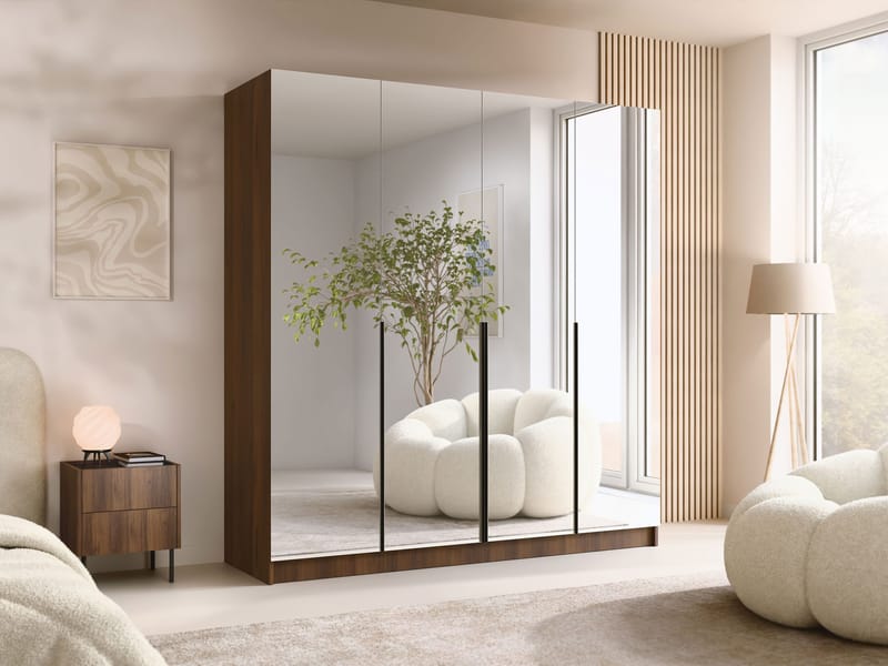 Herrljunga Garderobe med Spejl 200x215 cm - Sort/Spejl - Opbevaring - Tøjopbevaring - Garderobeskabe - Garderobeskab & klædeskab