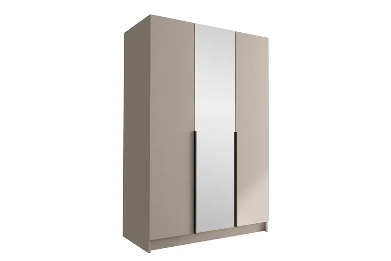 Herrljunga Garderobeskab med Spejl 150 cm i Malet Træ, Beige|Sort