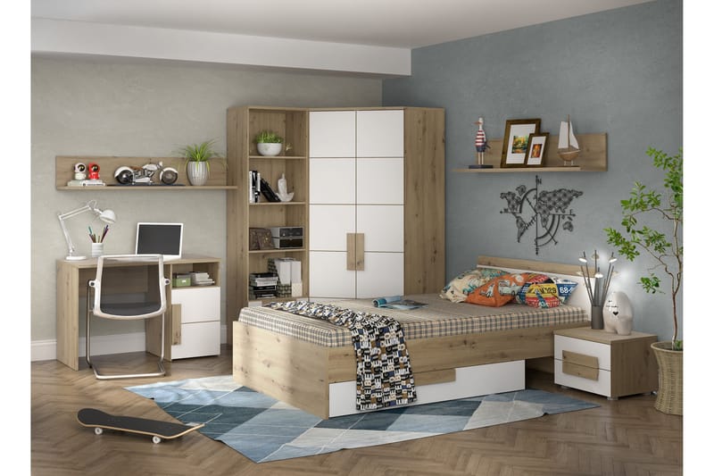 Eochar Hjørne Garderobe 97 cm - Brun/Hvid - Opbevaring - Tøjopbevaring - Garderobeskabe - Hjørnegarderobe