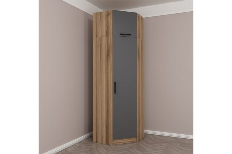 Fruitland Hjørnegarderobe 74 cm - Oak/Antracit - Opbevaring - Tøjopbevaring - Garderobeskabe - Hjørnegarderobe