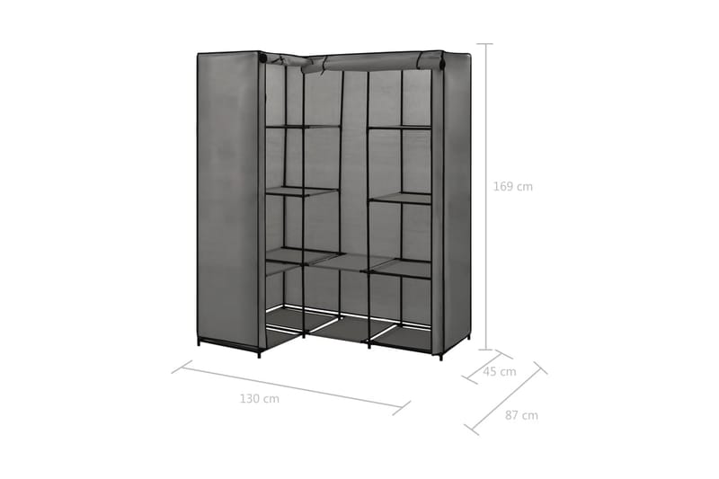 Hjørneklædeskab 130 X 87 X 169 Cm Grå - Grå - Opbevaring - Tøjopbevaring - Garderobeskabe - Hjørnegarderobe