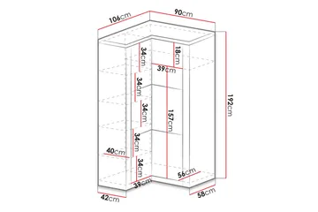 Indianapolis garderobe 106x58x192 cm - Opbevaring - Tøjopbevaring - Garderobeskabe - Hjørnegarderobe
